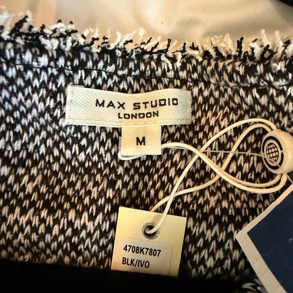 Max Studio Black & White Tweed Camisole with Frayed Trim - Picture 7 of 9